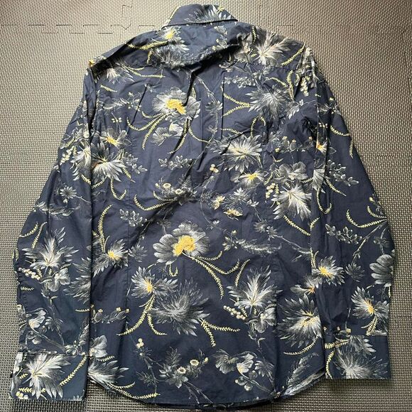 Medium Murano Navy Blue Floral button up shirt with yellow flowers - Picture 7 of 7